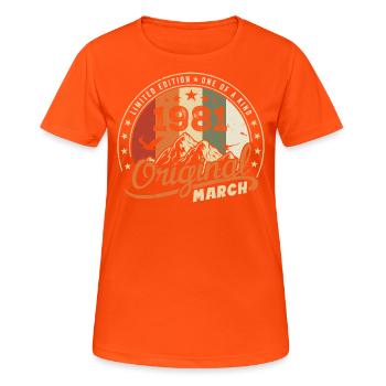 Cadeau D'anniversaire Mars 1981 Vintage 1981 Retro - T-shirt respirant Femme - orange néon - Devant - AI Model Female 172 dark (172cm)