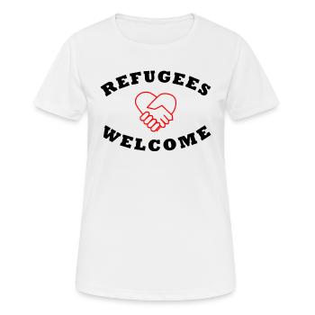 Refugees Welcome - Réfugiés Bienvenus - T-shirt respirant Femme - blanc - Devant - AI Model Female 172 dark (172cm)