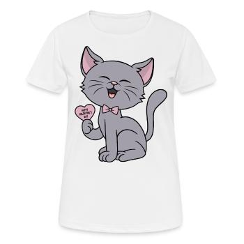 Cat Heart Love Cats Saying Couples Valentine’s Day - Women's Breathable T-Shirt - white - Front - AI Model Female 172 dark (172cm)