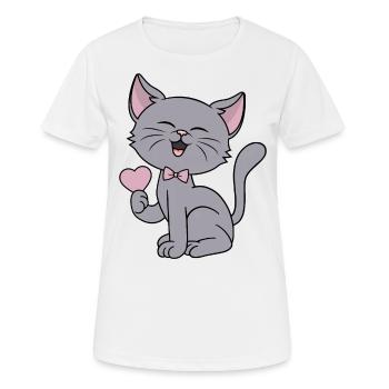 Cat Heart Love Funny Cats Couples Valentine's Day - Women's Breathable T-Shirt - white - Front - AI Model Female 172 dark (172cm)