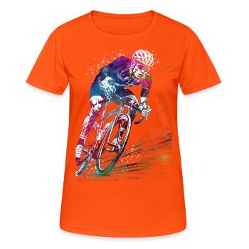 Cycling Bike sport article #cycling #sport #biking - Women's Breathable T-Shirt - neon orange - Front - AI Model Female 172 dark (172cm)