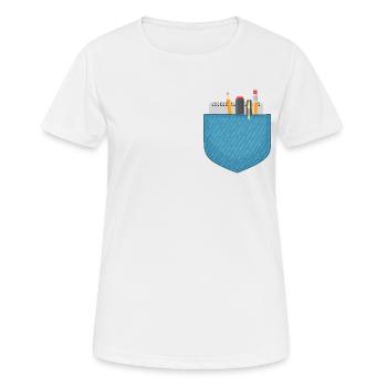Tasche gefüllt mit Notizbuch, Stift und Bleistiften - Frauen T-Shirt atmungsaktiv - Weiß - Vorne - AI Model Female 172 dark (172cm)