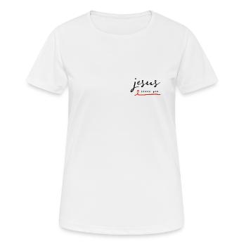 Jésus t’aime comme tu es | Évangélisation - T-shirt respirant Femme - blanc - Devant - AI Model Female 172 dark (172cm)