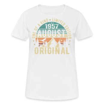 August 1957 - Geboren Im August 1957 - Geburtstags - Frauen T-Shirt atmungsaktiv - Weiß - Vorne - AI Model Female 172 dark (172cm)