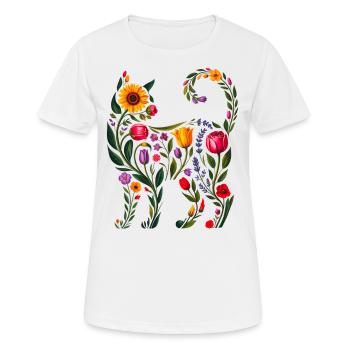 Silhouette Chat Floral Femmes - T-shirt respirant Femme - blanc - Devant - AI Model Female 172 dark (172cm)