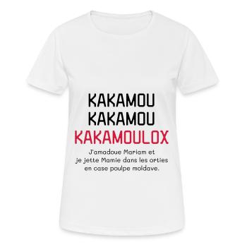 Kamoulox ! Humour - Drôle - Parodie - Loufoque - T-shirt respirant Femme - blanc - Devant - AI Model Female 172 dark (172cm)