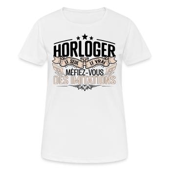 Horloger cadeau Horloger le vrai Horloger - T-shirt respirant Femme - blanc - Devant - AI Model Female 172 dark (172cm)