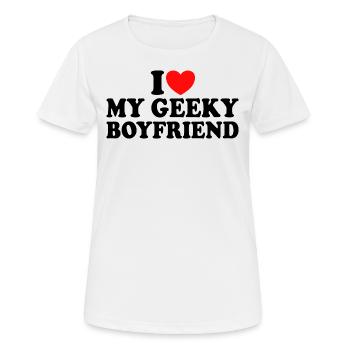 J'aime Mon Petit Ami Geek J'Adore Mon Copain Geek - T-shirt respirant Femme - blanc - Devant - AI Model Female 172 dark (172cm)