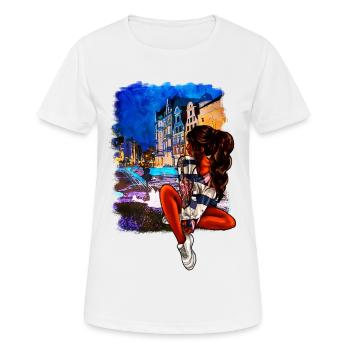 Les filles de Rostock à la fontaine - T-shirt respirant Femme - blanc - Devant - AI Model Female 172 dark (172cm)