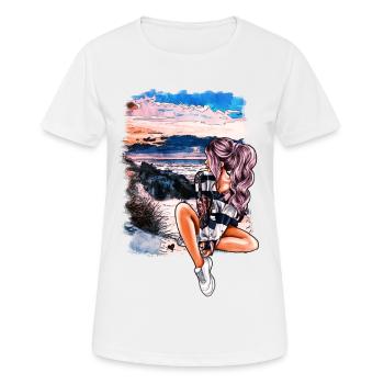 Girl on the Beach Summer Illustration - Women's Breathable T-Shirt - white - Front - AI Model Female 172 dark (172cm)
