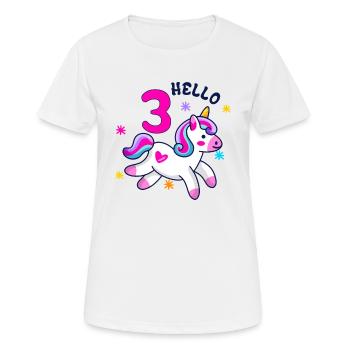 Hallo Drei Einhorn, dritter Geburtstag, Magisch - Frauen T-Shirt atmungsaktiv - Weiß - Vorne - AI Model Female 172 dark (172cm)