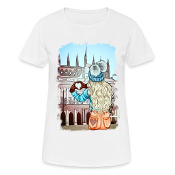 Illustration de l’hôtel de ville de Rostock de femme blonde - T-shirt respirant Femme - blanc - Devant - AI Model Female 172 dark (172cm)