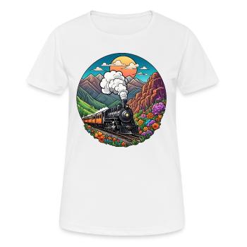 Nostalgischer Eisenbahnzug qualmender Lokomotive - Frauen T-Shirt atmungsaktiv - Weiß - Vorne - AI Model Female 172 dark (172cm)