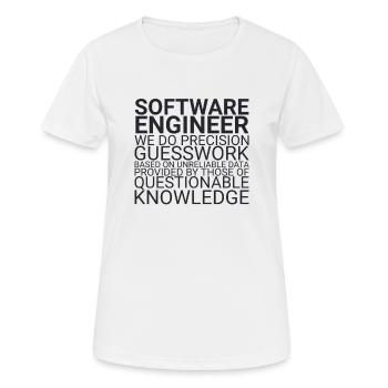 "Software Engineer Guesswork | Programming" - Frauen T-Shirt atmungsaktiv - Weiß - Vorne - AI Model Female 172 dark (172cm)
