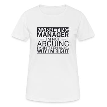 « Responsable Marketing Arguing | Marketing » - T-shirt respirant Femme - blanc - Devant - AI Model Female 172 dark (172cm)