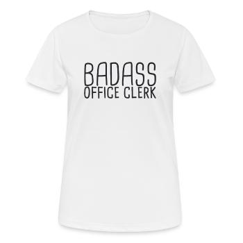 "Office Clerk Badass | Office" - Women's Breathable T-Shirt - white - Front - AI Model Female 172 dark (172cm)