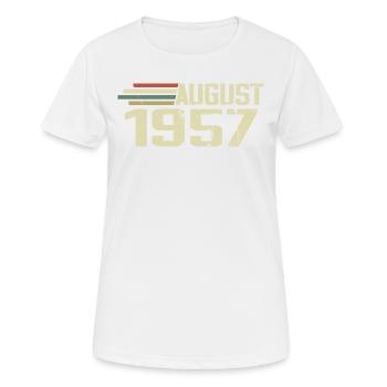 Geboren August 1957 Jubiläum August 1957 Jahrgang - Frauen T-Shirt atmungsaktiv - Weiß - Vorne - AI Model Female 172 dark (172cm)