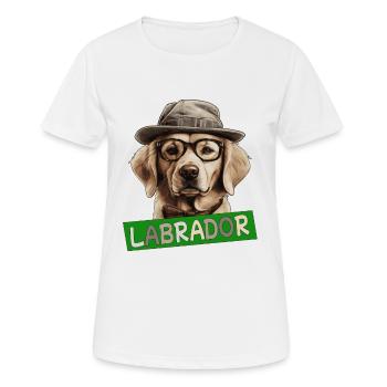Labrador mit Hut Hundemama Hundepapa Labbi Wauwau - Frauen T-Shirt atmungsaktiv - Weiß - Vorne - AI Model Female 172 dark (172cm)