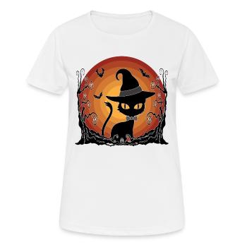 Geheimnisvolle Halloween mit Katze Fledermäusen - Frauen T-Shirt atmungsaktiv - Weiß - Vorne - AI Model Female 172 dark (172cm)