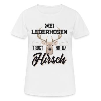 Lederhosen Hirsch - Frauen T-Shirt atmungsaktiv - Weiß - Vorne - AI Model Female 172 dark (172cm)