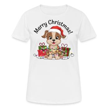 Chien Noël Noël Chapeau Joyeux Noël - T-shirt respirant Femme - blanc - Devant - AI Model Female 172 dark (172cm)
