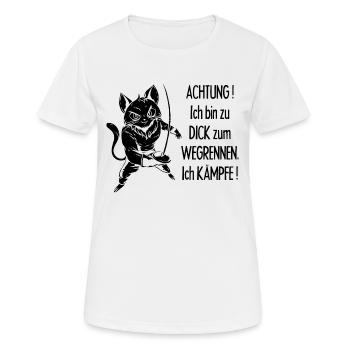 Dicke Katze, zu dick zum Wegrennen - Frauen T-Shirt atmungsaktiv - Weiß - Vorne - AI Model Female 172 dark (172cm)