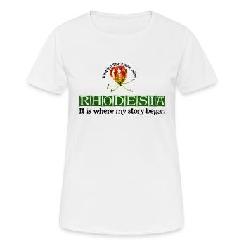 Rhodesia Story Begins Grün - Frauen T-Shirt atmungsaktiv - Weiß - Vorne - AI Model Female 172 dark (172cm)