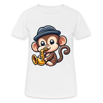 Schimpanse mit Saxophon - Frauen T-Shirt atmungsaktiv - Weiß - Vorne - AI Model Female 172 dark (172cm)