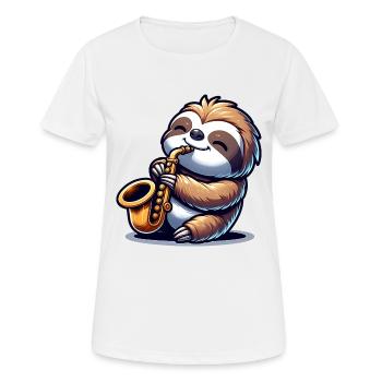 Cute Sloth Saxophonist Jazz Design - Women's Breathable T-Shirt - white - Front - AI Model Female 172 dark (172cm)