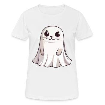 Robbe Tier Halloween Lustig Geist - Frauen T-Shirt atmungsaktiv - Weiß - Vorne - AI Model Female 172 dark (172cm)
