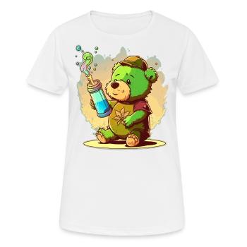 High Bear: A Funny Cartoon Illustration for Cannab - Women's Breathable T-Shirt - white - Front - AI Model Female 172 dark (172cm)