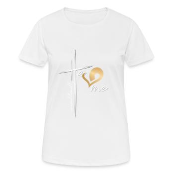 Christian Design - Il m'aime inconditionnellement - T-shirt respirant Femme - blanc - Devant - AI Model Female 172 dark (172cm)
