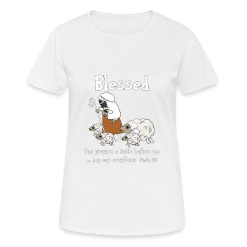 Christliches Design Gesegnete Schafe genießen Gottes - Frauen T-Shirt atmungsaktiv - Weiß - Vorne - AI Model Female 172 dark (172cm)