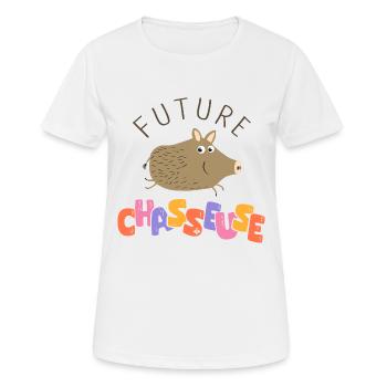 Future chasseuse annonce grossesse bebe fille - T-shirt respirant Femme - blanc - Devant - AI Model Female 172 dark (172cm)