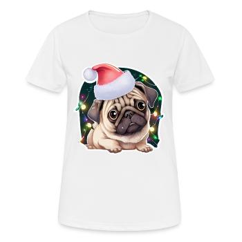 Carlin avec chapeau de Noël et guirlandes lumineuses - T-shirt respirant Femme - blanc - Devant - AI Model Female 172 dark (172cm)