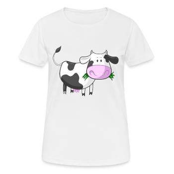 Naschende Comic Kuh - Frauen T-Shirt atmungsaktiv - Weiß - Vorne - AI Model Female 172 dark (172cm)