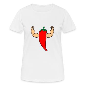 Scharfer Pfeffer - Bodybuilding / Scharfer und starker Pfeffer - Frauen T-Shirt atmungsaktiv - Weiß - Vorne - AI Model Female 172 dark (172cm)