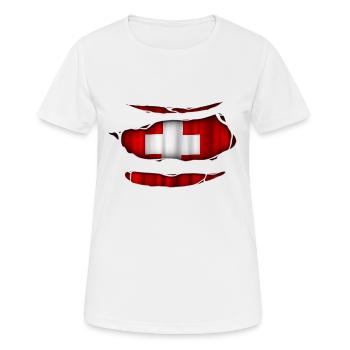 Switzerland flag torn 017 - Women's Breathable T-Shirt - white - Front - AI Model Female 172 dark (172cm)