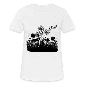 Schmetterlingdesign Pusteblumen Wiese Herzen - Frauen T-Shirt atmungsaktiv - Weiß - Vorne - AI Model Female 172 dark (172cm)