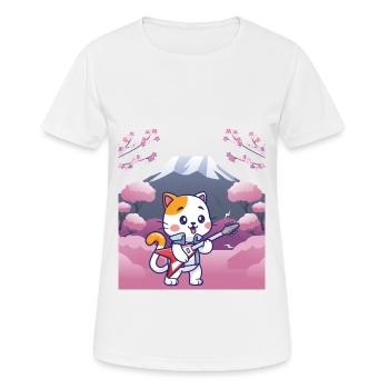 Japanisches Design, Katze die Gitarre spiel - Frauen T-Shirt atmungsaktiv - Weiß - Vorne - AI Model Female 172 dark (172cm)