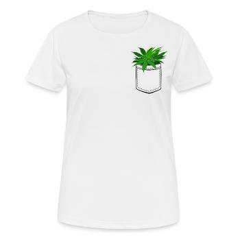 Cannabis - Meine Ernte in der Tasche - Brusttasche - Frauen T-Shirt atmungsaktiv - Weiß - Vorne - AI Model Female 172 dark (172cm)
