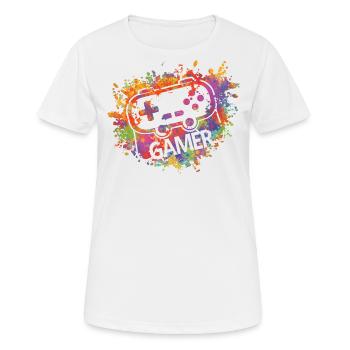 Gamer Colorful Splash Video Game Console Gaming - Women's Breathable T-Shirt - white - Front - AI Model Female 172 dark (172cm)