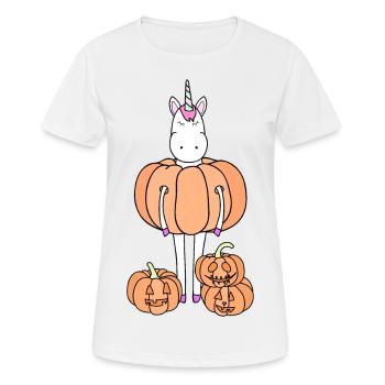 Einhorn und Kürbisse - Frauen T-Shirt atmungsaktiv - Weiß - Vorne - AI Model Female 172 dark (172cm)