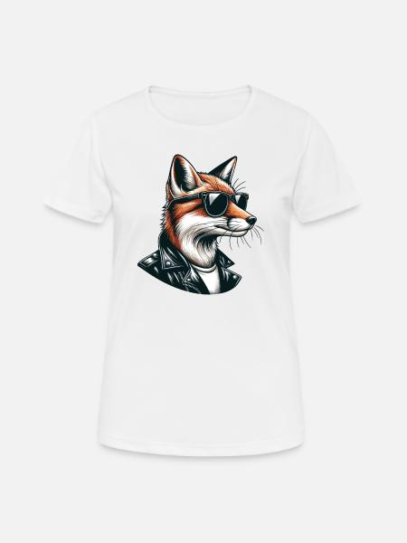 Cool city fox with leather jacket and sunglasses - Women's Breathable T-Shirt - white