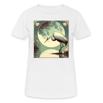 Storch am See bei Vollmond Art Deco Style - Frauen T-Shirt atmungsaktiv - Weiß - Vorne - AI Model Female 172 dark (172cm)