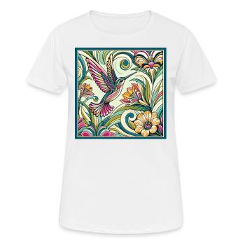 Floral Hummingbird Colorful Floral Art Nouveau - Women's Breathable T-Shirt - white - Front - AI Model Female 172 dark (172cm)
