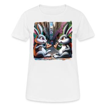 Lapins mangeant de la pizza dans l’art de rue de l’arrière-cour graffiti - T-shirt respirant Femme - blanc - Devant - AI Model Female 172 dark (172cm)