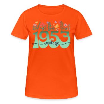 Motif Fleurs 1953 Fête Anniversaire Femme 70 Ans - T-shirt respirant Femme - orange néon - Devant - AI Model Female 172 dark (172cm)