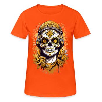 Golden Sugar Skull - Women's Breathable T-Shirt - neon orange - Front - AI Model Female 172 dark (172cm)
