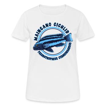 Cichlide Maingano Buntbarsch Malawi Mbuna Aquarium - Frauen T-Shirt atmungsaktiv - Weiß - Vorne - AI Model Female 172 dark (172cm)